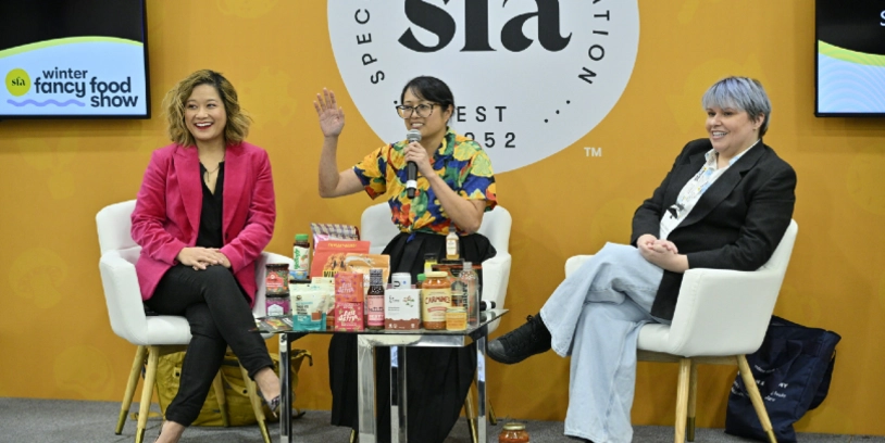Specialty Food Association Trendspotter Panel members Jeannie Houchins, Jenn de la Vega, and Sarah Lohman on the Trends Panel.